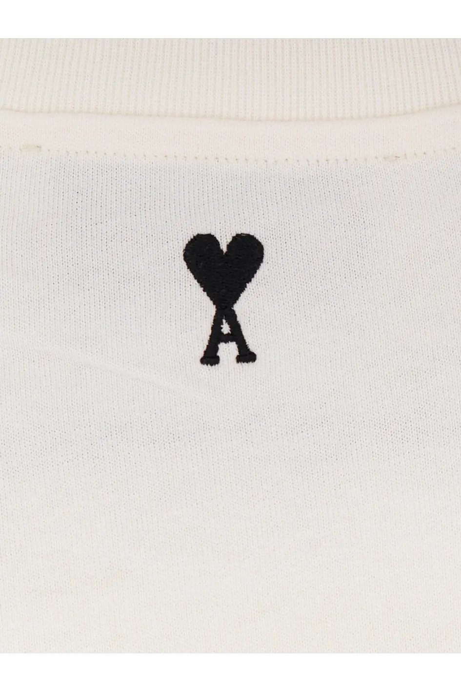 Ami Paris men’s white cotton t-shirt with a black embroidered heart and an a inside on the front