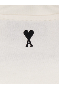 Ami Paris men’s white cotton t-shirt with a black embroidered heart and an a inside on the front