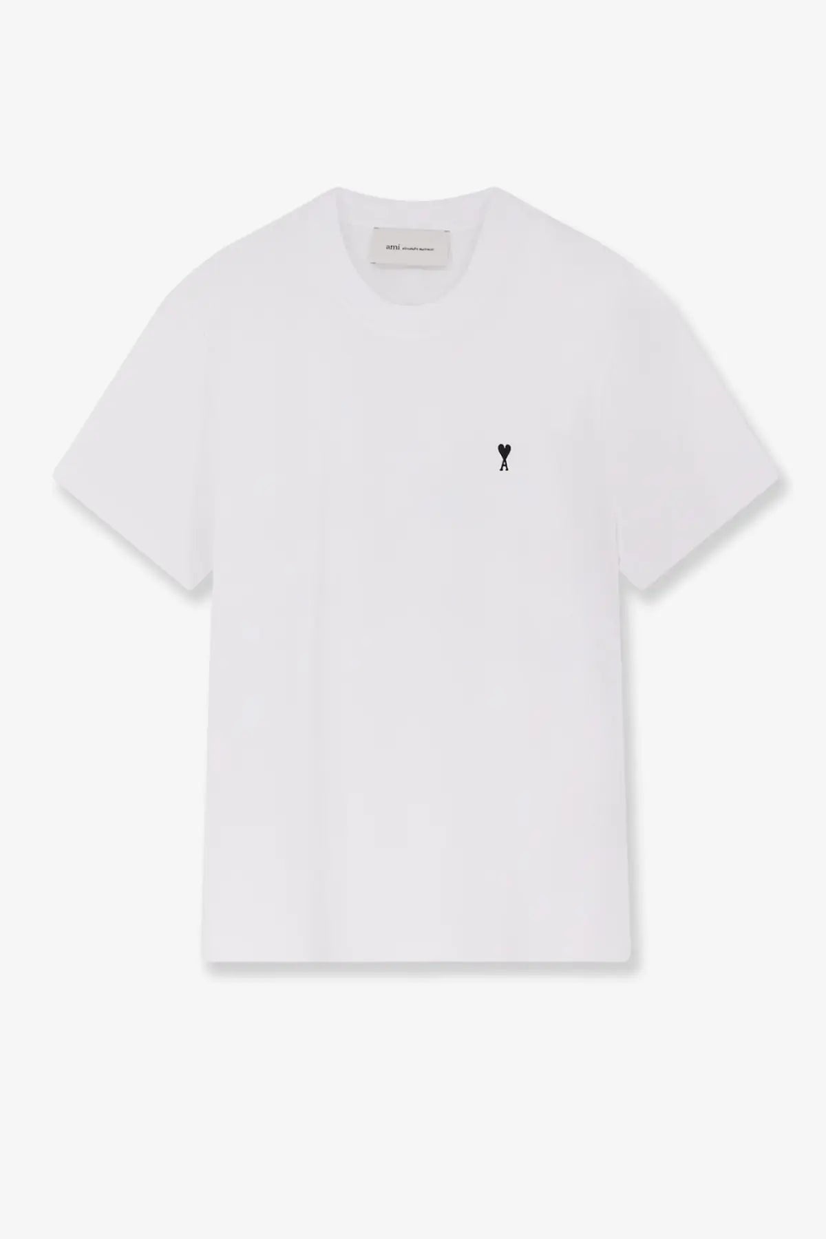 Ami paris men’s white cotton t-shirt with small black embroidered logo on the left chest