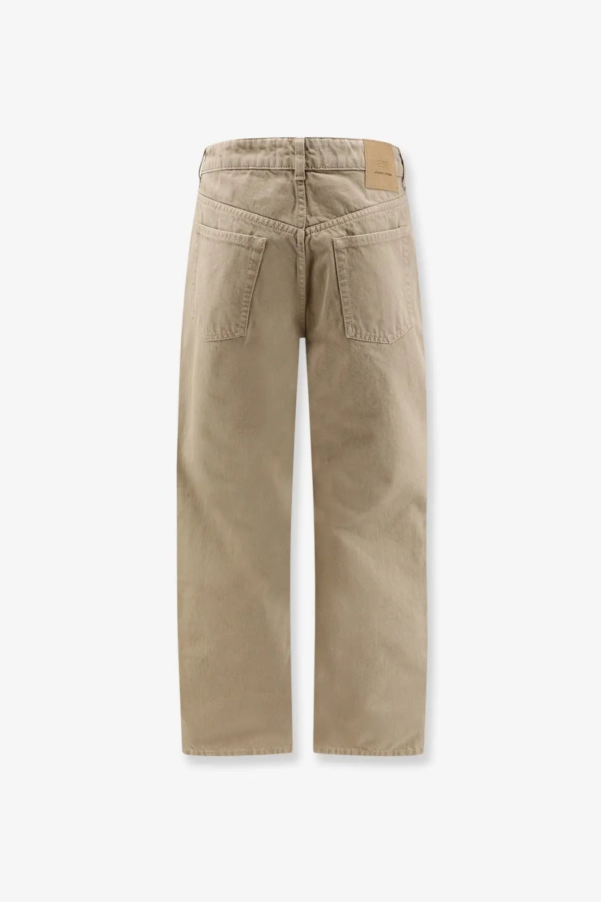 Beige cotton denim jeans with a relaxed fit and classic back pockets shown from the back by ami paris men’s trousers