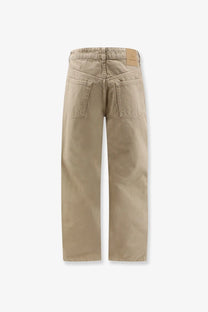 Beige cotton denim jeans with a relaxed fit and classic back pockets shown from the back by ami paris men’s trousers