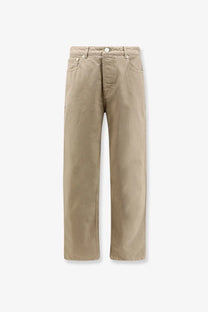 Ami Paris men’s beige cotton straight-leg denim trousers with classic five-pocket design and silver-toned hardware