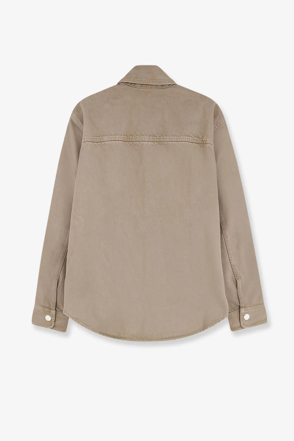 Beige cotton button-up shirt with classic collar and rolled cuffs by ami paris for men