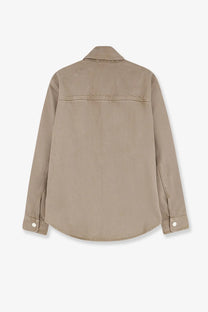 Beige cotton button-up shirt with classic collar and rolled cuffs by ami paris for men