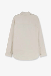 Beige oversized ami paris men’s ami de coeur cotton shirt with relaxed fit and subtle seam detailing