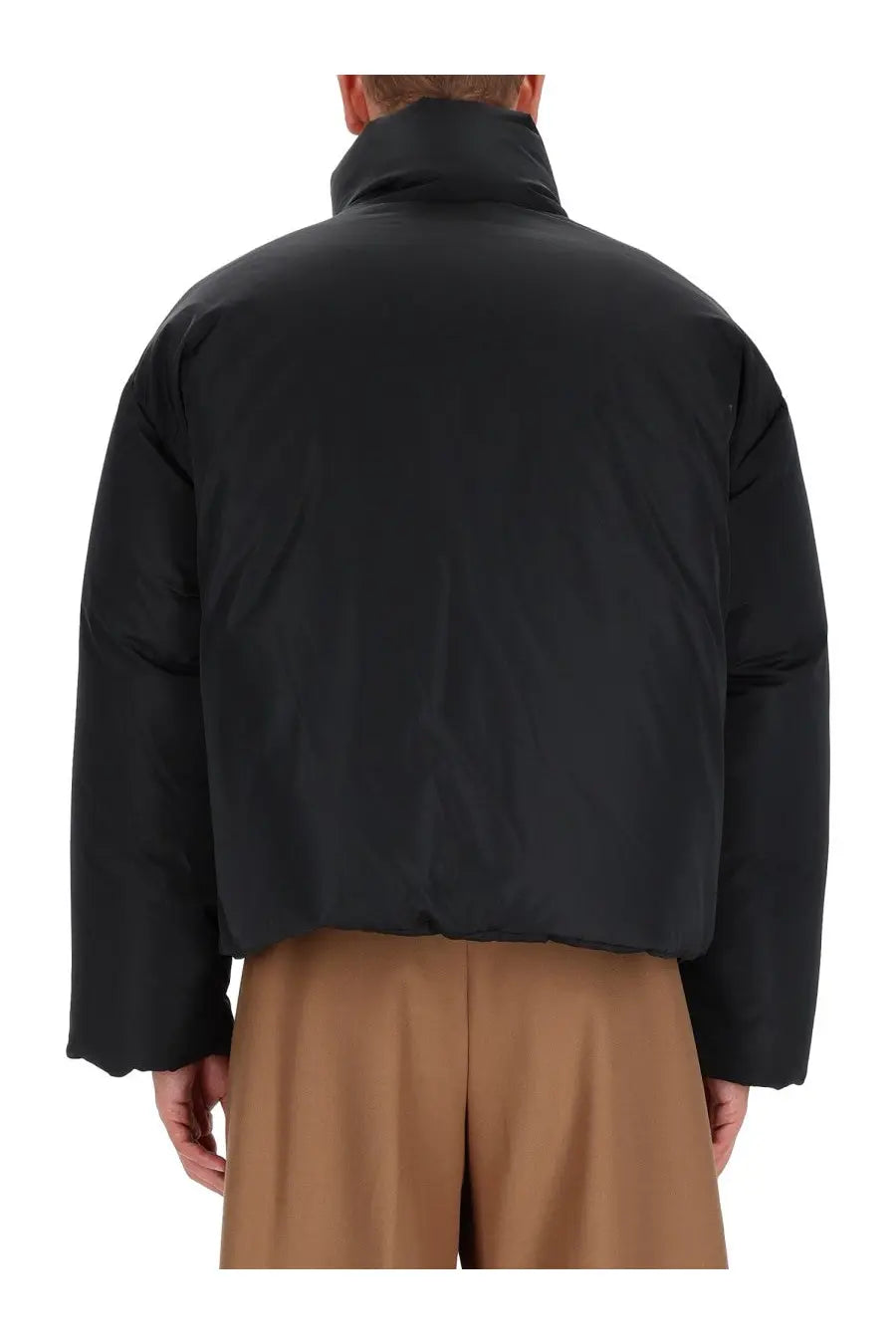 Black quilted Ami Paris men’s Ami DE Coeur down jacket with high collar and puffer design