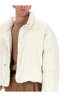 Cream-colored ami paris men’s ami de coeur down jacket with quilted design and silver-toned buttons