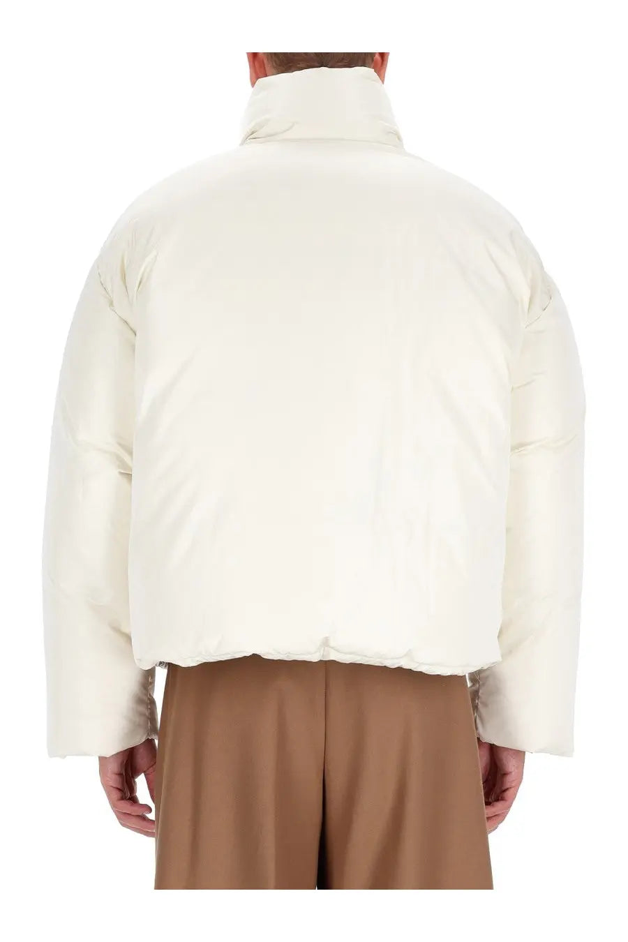 Ami Paris men’s Ami DE Coeur cream puffy quilted down jacket with high collar and long sleeves in white