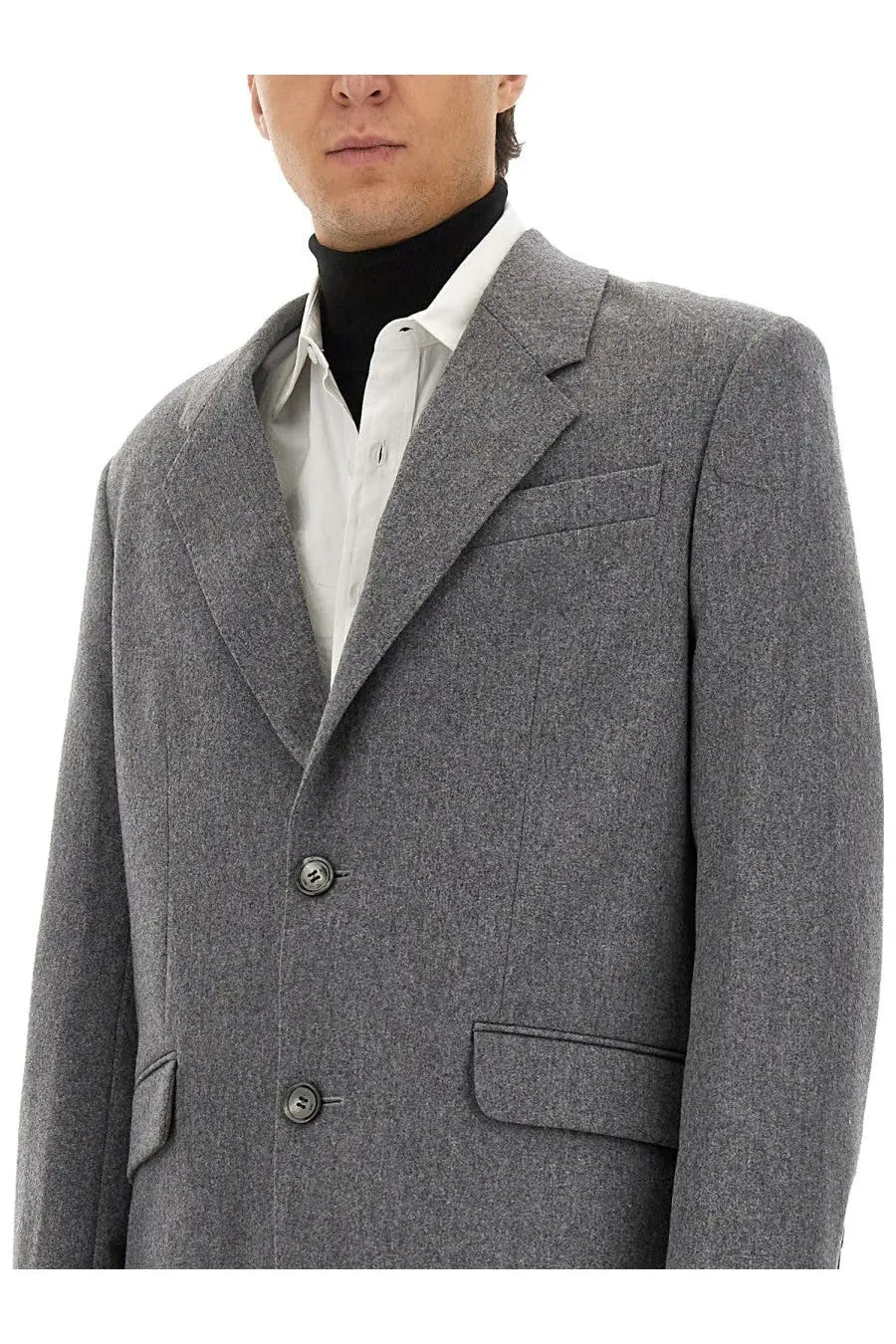 Ami Paris men’s double breasted wool jacket grey with textured weave and notched lapels
