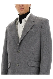 Ami Paris men’s double breasted wool jacket grey with textured weave and notched lapels