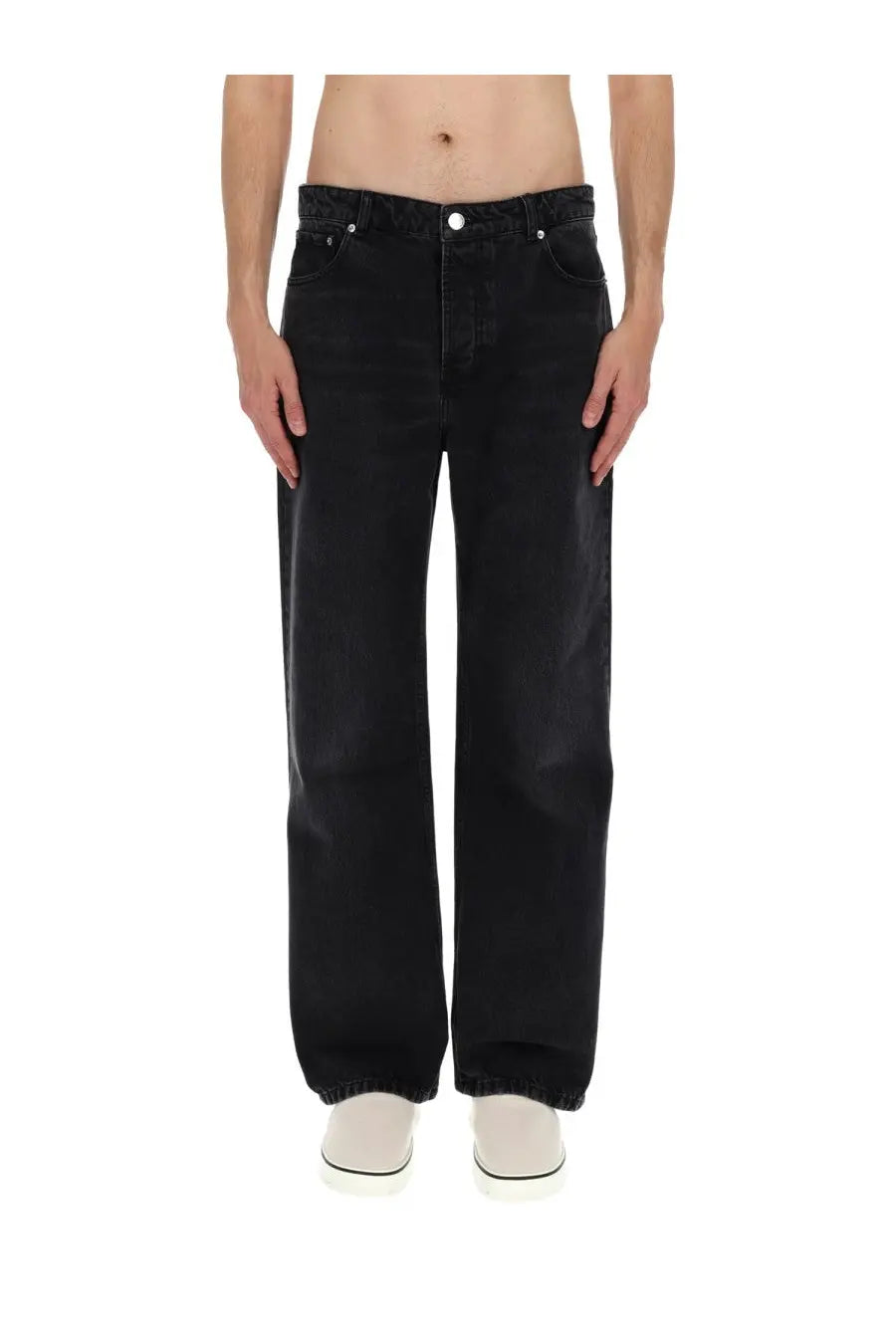 Ami paris men’s black denim jeans with wide-leg relaxed fit and classic five-pocket design