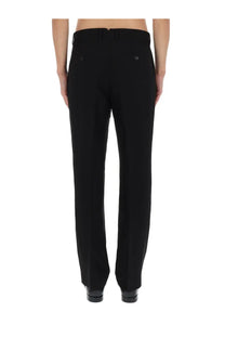 Ami Paris men’s black linen blend tailored trousers with sleek straight-leg cut and subtle front pleats