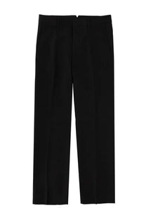 Ami Paris men’s black linen blend tailored trousers with a sleek straight-leg cut and subtle pleats at the waistband