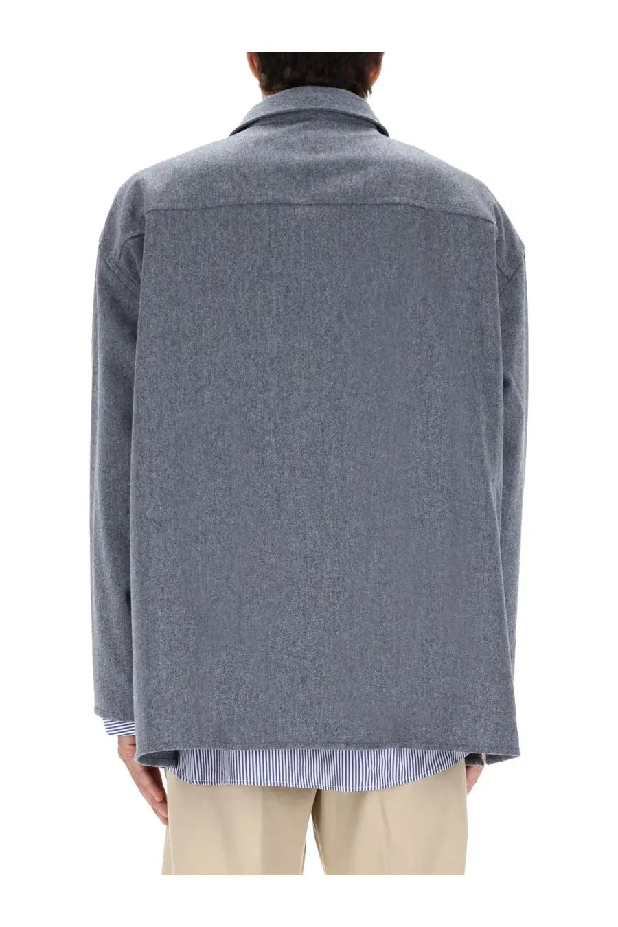 Ami Paris men’s long sleeved polo shirt in gray wool with a classic collar and textured finish