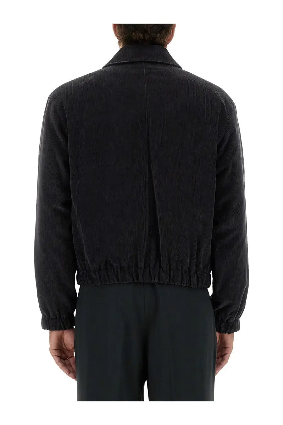 Black corduroy Ami Paris men’s padded jacket with structured collar and elasticated cuffs in grey color