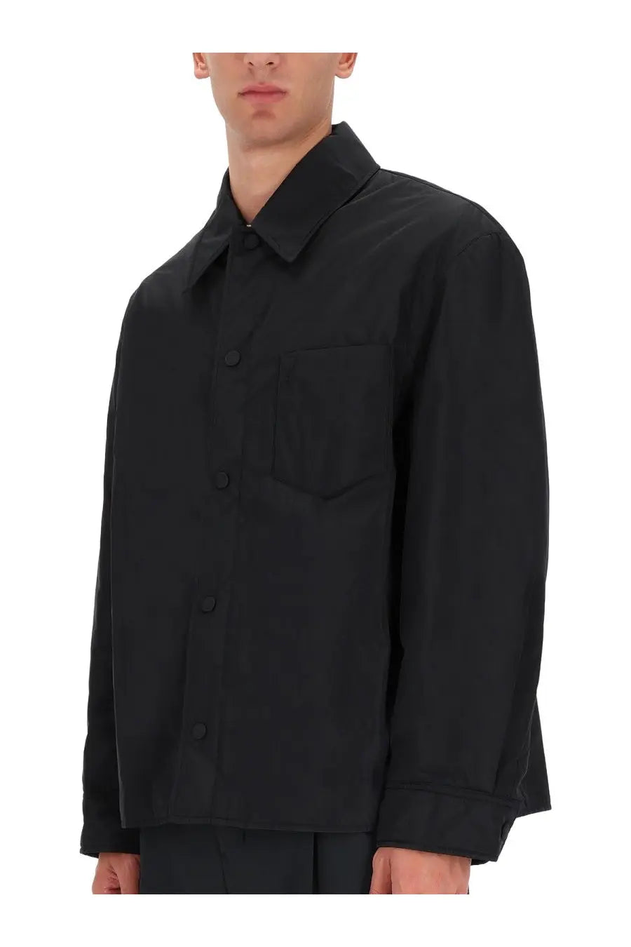 Ami Paris men’s black padded shirt jacket with long sleeves structured collar and chest pocket