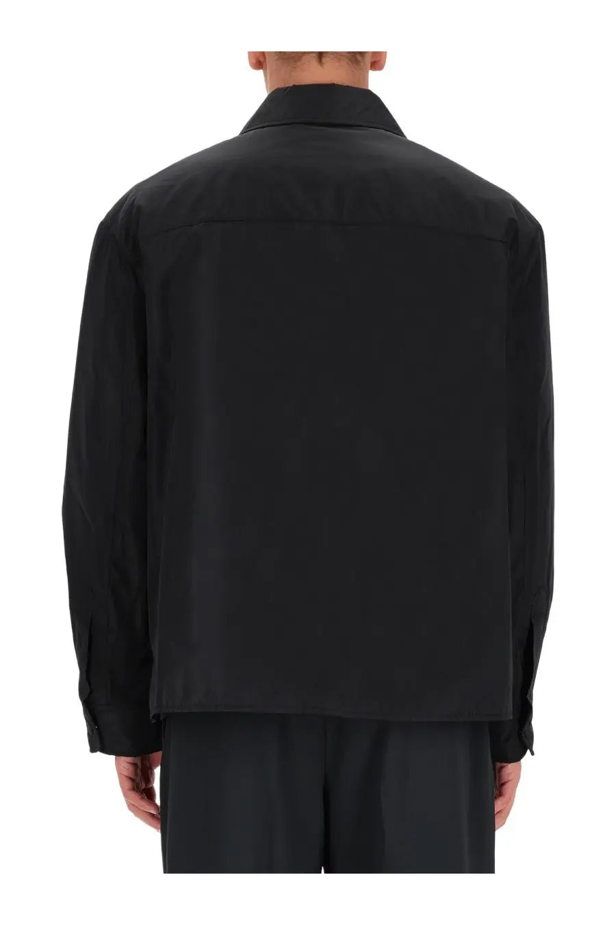 Ami Paris men’s padded shirt jacket in black with a structured collar and minimalist clean lines design