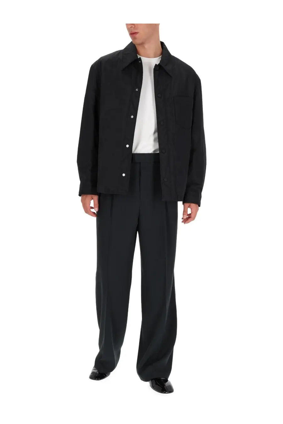 Ami Paris men’s padded shirt jacket black oversized relaxed fit with subtle stitching details