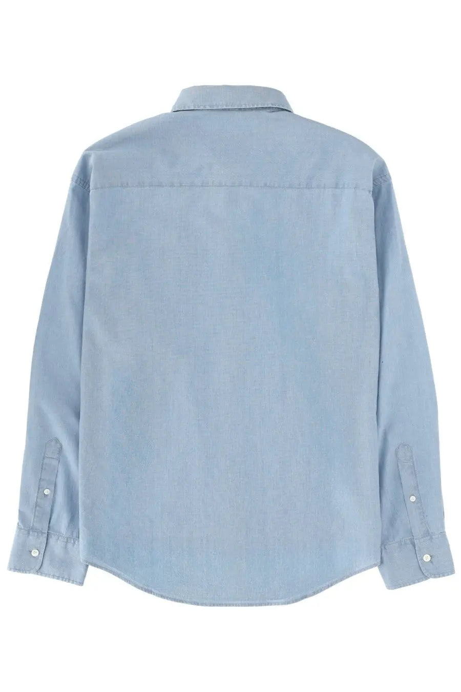 Ami Paris men’s light blue denim button-up shirt with classic collar and long sleeves