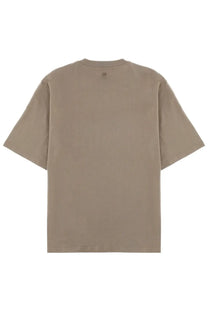 Ami Paris men’s beige oversized short-sleeve cotton t-shirt with crew neck and subtle brand tag at the neckline