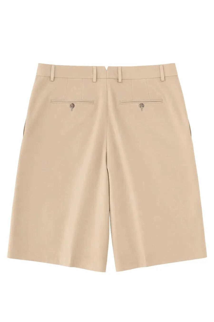 Beige chino shorts by ami paris with tailored fit and subtle back pleats showing the back side of the shorts