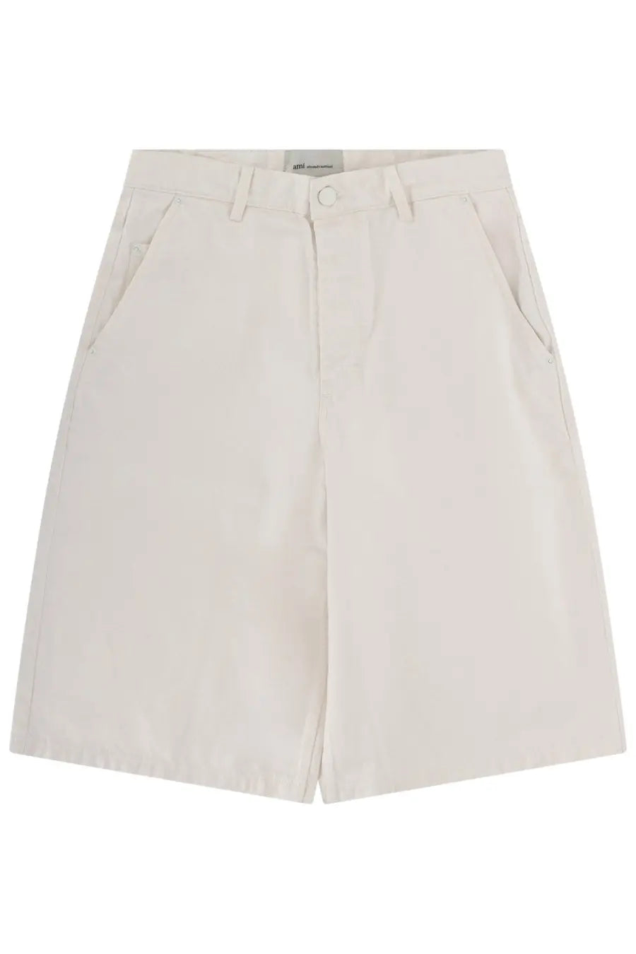 Ami Paris men’s shorts in cotone white cream with straight-leg cut minimalist design and button closure