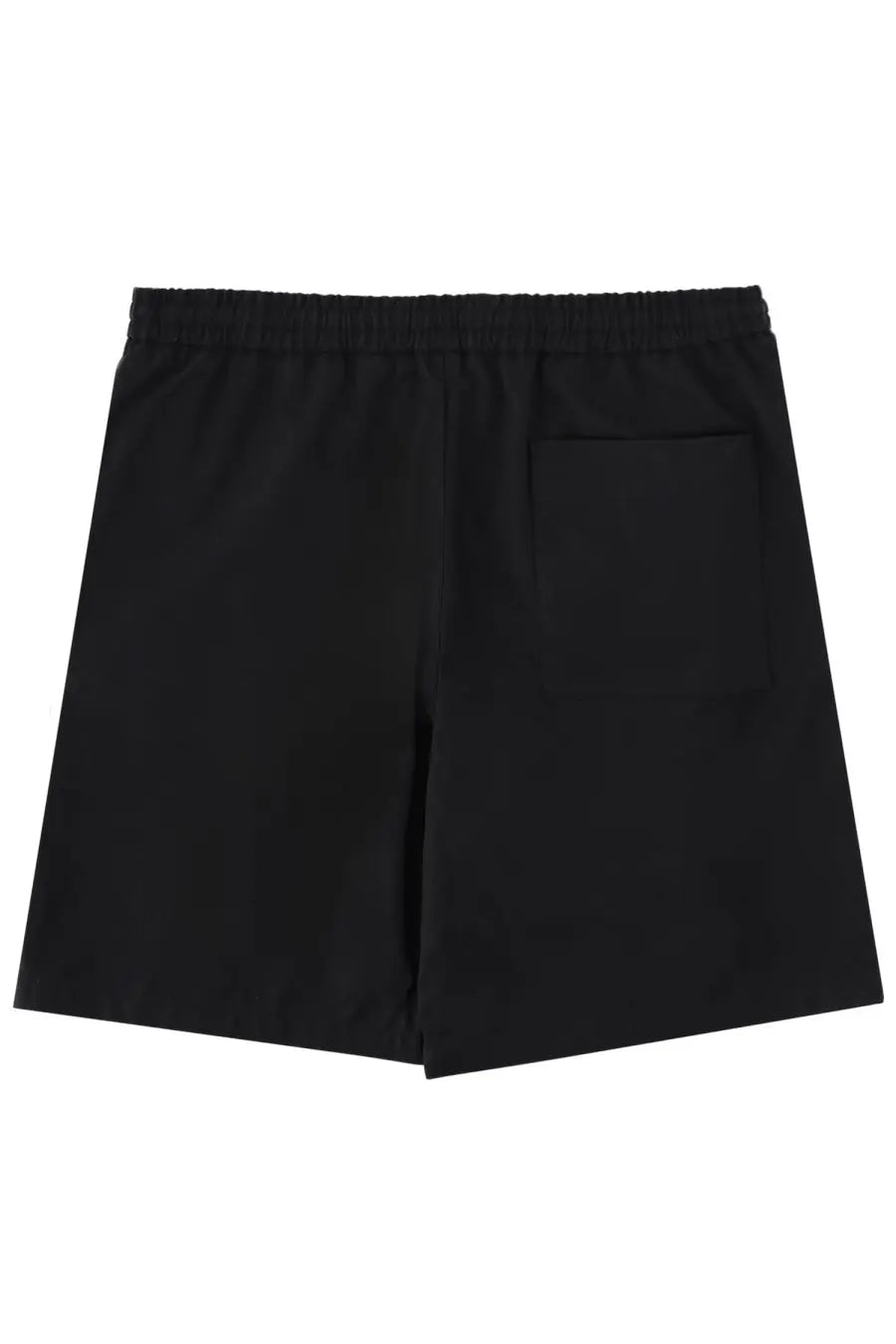 Back view of ami paris men’s black athletic shorts with elastic waistband and a single rear pocket