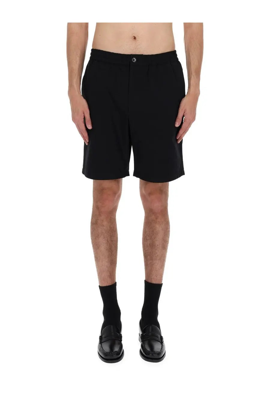 Ami paris men’s black cotton shorts elasticizzati with a sleek tailored fit and subtle front pleats