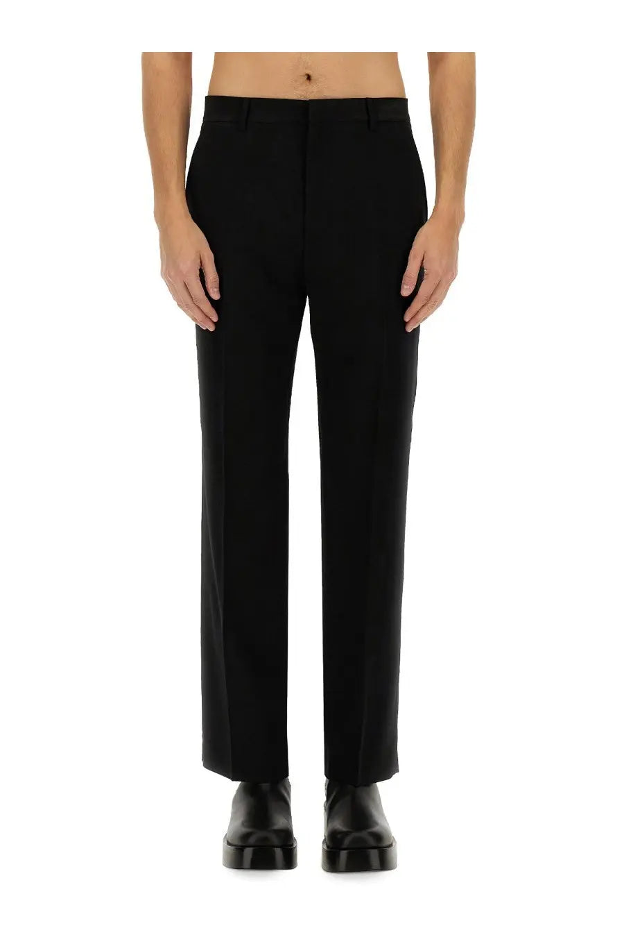 Ami paris men’s straight fit black tailored trousers with a straight-leg cut and minimalist design