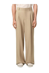 Beige pleated Ami Paris men’s wide-leg trousers with tailored waistband and clean straight-cut legs