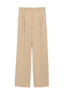 Beige ami paris men’s straight pants featuring pleated wide-leg design and a clean tailored finish