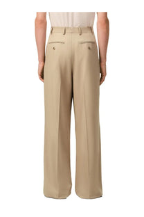 Ami paris men’s straight beige wide-leg trousers with tailored fit and subtle front pleats