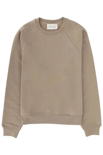 Beige ribbed knit crewneck sweatshirt with subtle embroidered logo on left chest by Ami Paris men’s sweatshirt