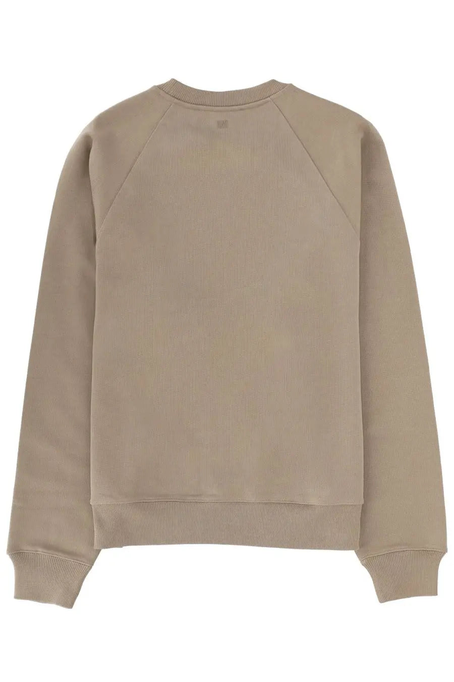 Ami Paris men’s beige ribbed knit crewneck sweatshirt with raglan sleeves and subtle neckline logo