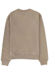 Ami Paris men’s beige ribbed knit crewneck sweatshirt with raglan sleeves and subtle neckline logo