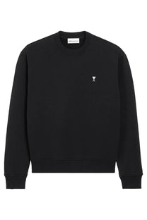 Ami Paris men’s black crewneck sweatshirt with a small white embroidered logo on the left chest