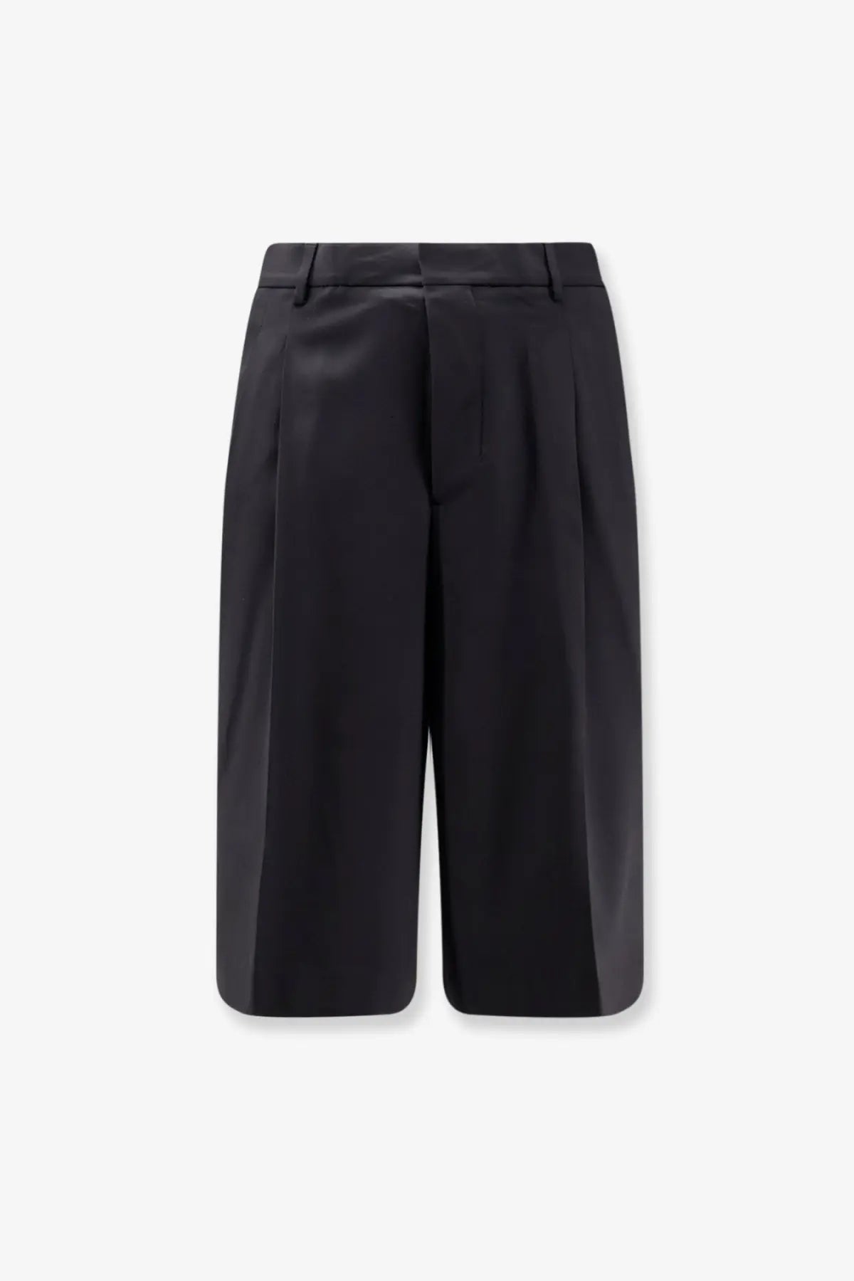 Ami Paris men’s black virgin wool shorts with a tailored structured fit and pleated design