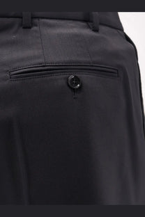 Ami paris men’s virgin wool black trousers with sleek tailored design subtle texture and single button front pocket closure