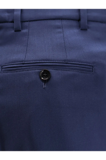 Ami paris men’s virgin wool shorts encre in dark blue woven fabric with a single black button at the front pocket