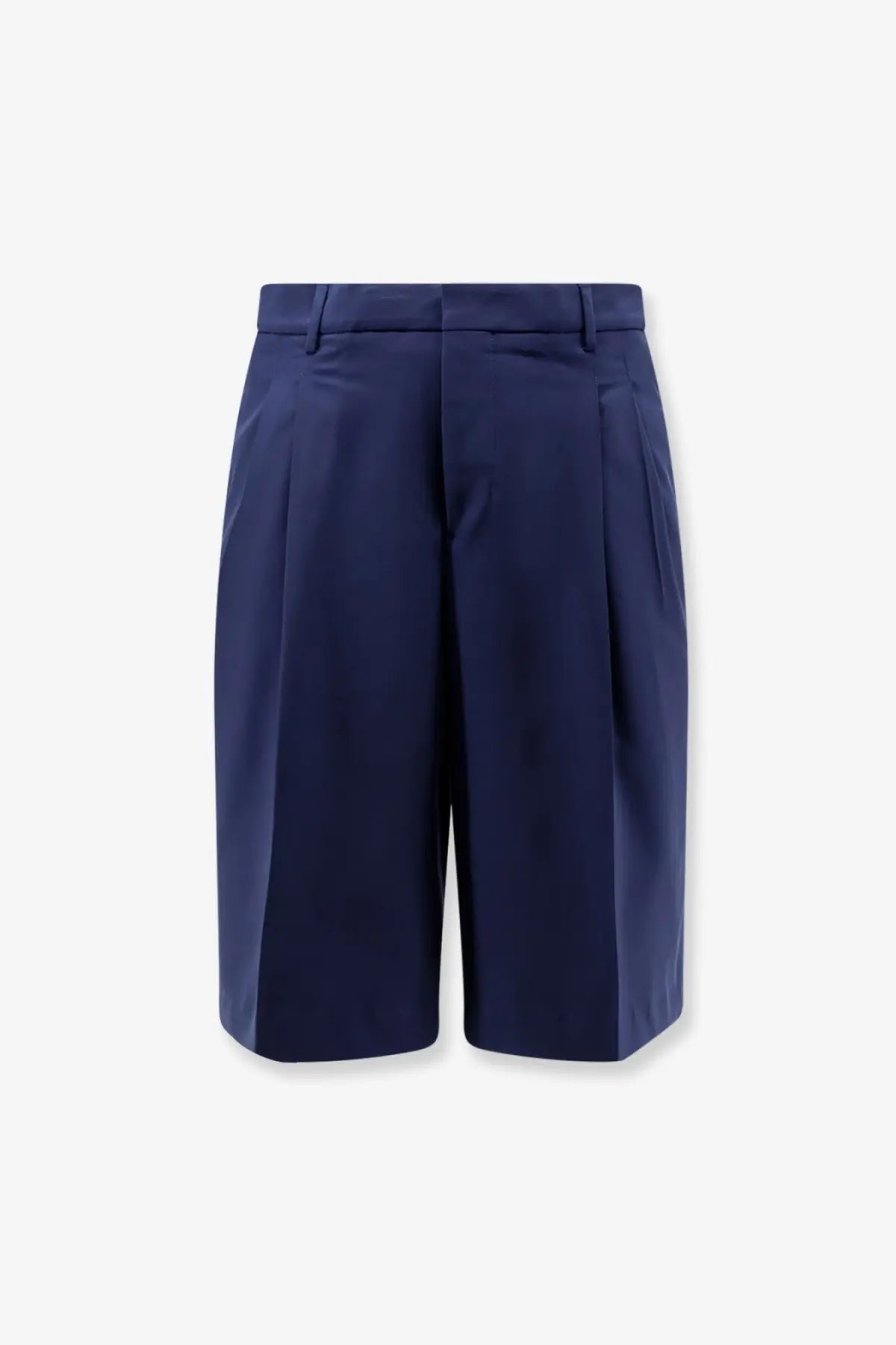 Navy blue tailored pleated shorts made of virgin wool by ami paris with a clean structured design