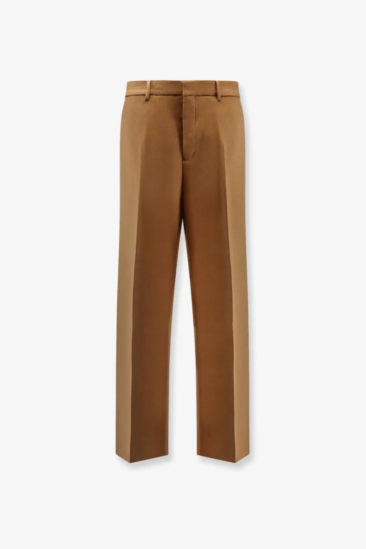 Ami paris men’s virgin wool trousers in brown with tan color straight-leg cut and classic front pleats