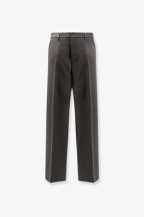 Dark gray ami paris men’s virgin wool trousers with sleek straight-leg tailored fit and subtle front pleats