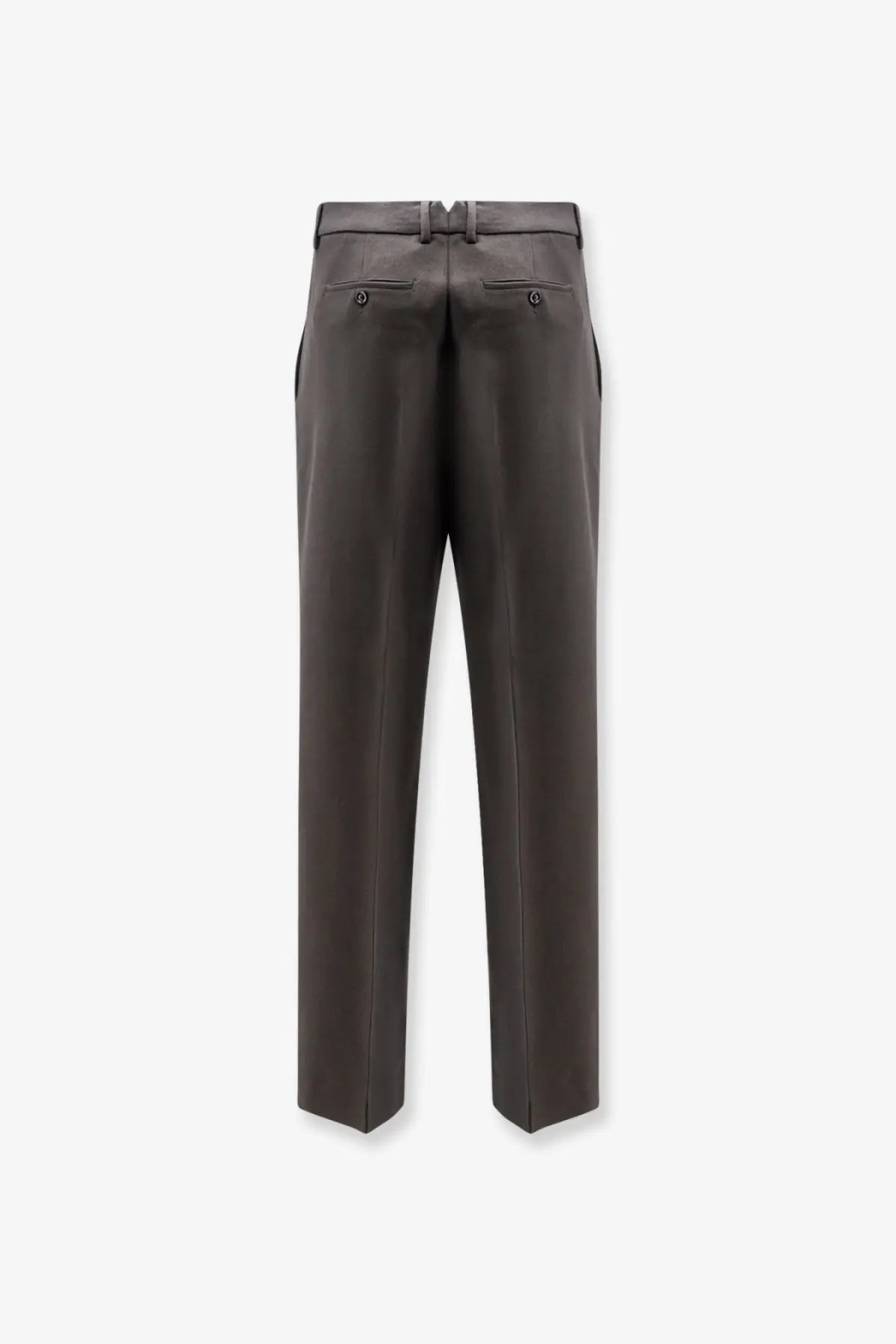 Ami Paris men’s virgin wool dark gray tailored trousers with sleek straight-leg cut and subtle stitching details