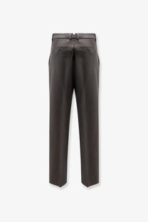 Ami Paris men’s virgin wool dark gray tailored trousers with sleek straight-leg cut and subtle stitching details