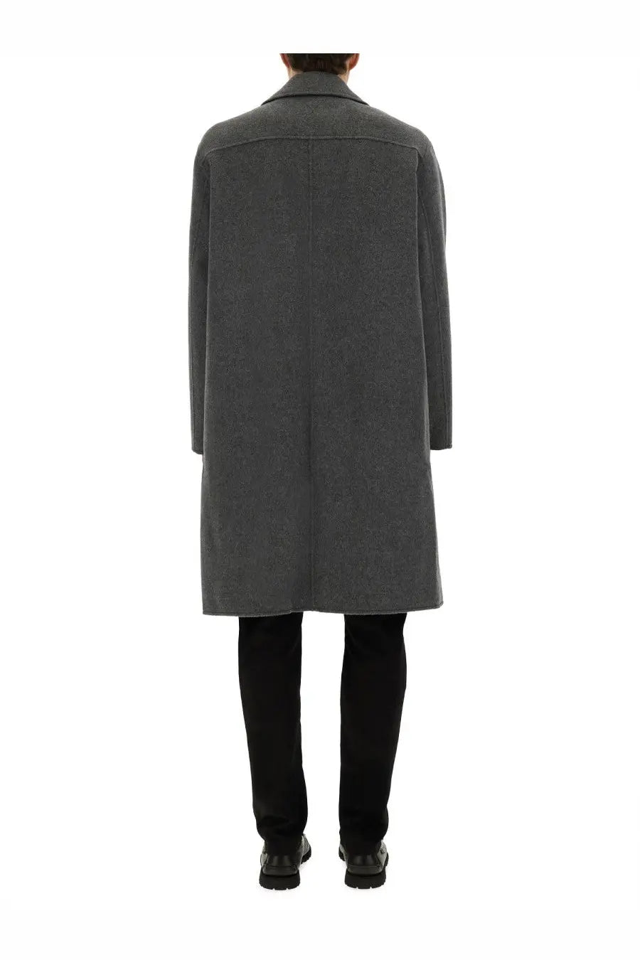 Ami paris men’s charcoal gray wool and cashmere blend overcoat with double-breasted design and notched lapels