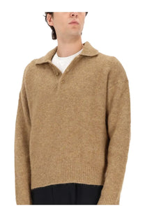 Ami Paris men’s wool polo brown cozy camel-colored woolen sweater with soft textured knit and classic collar