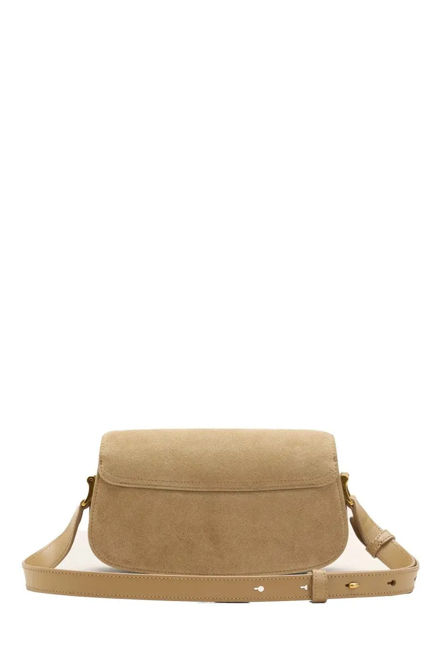Beige suede crossbody bag with gold-tone hardware and adjustable strap from ami paris unisex paris paris bag beige