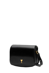 Ami paris unisex paris bag black black patent leather crossbody bag with gold-tone heart and a logo clasp