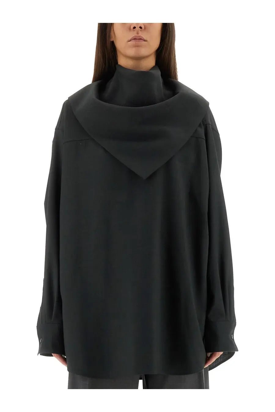 Black oversized hooded top with high collar and long sleeves from Ami Paris unisex blue bandana grey collection