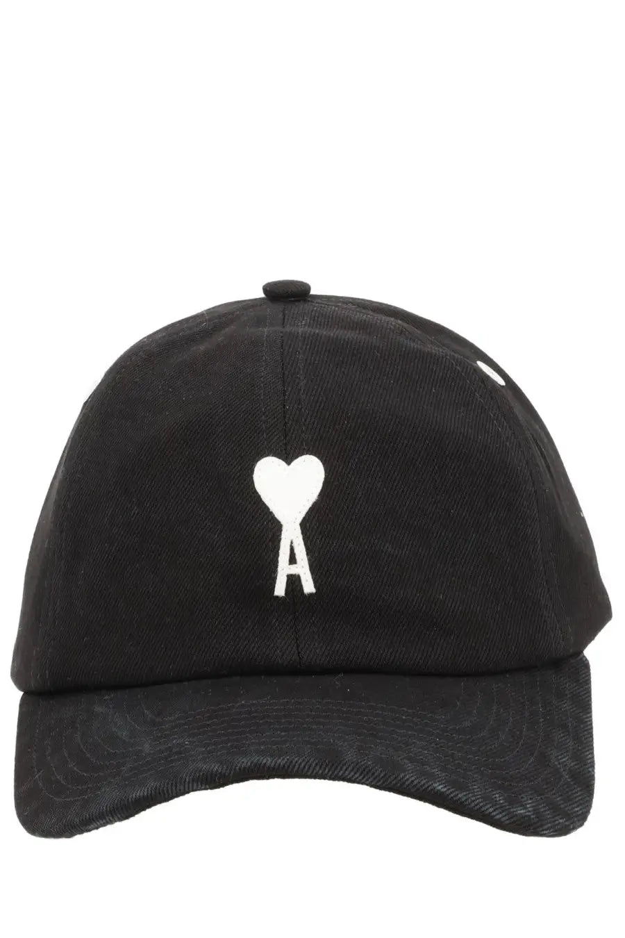 Black cotton baseball cap by Ami Paris featuring a white embroidered heart with an a inside unisex design